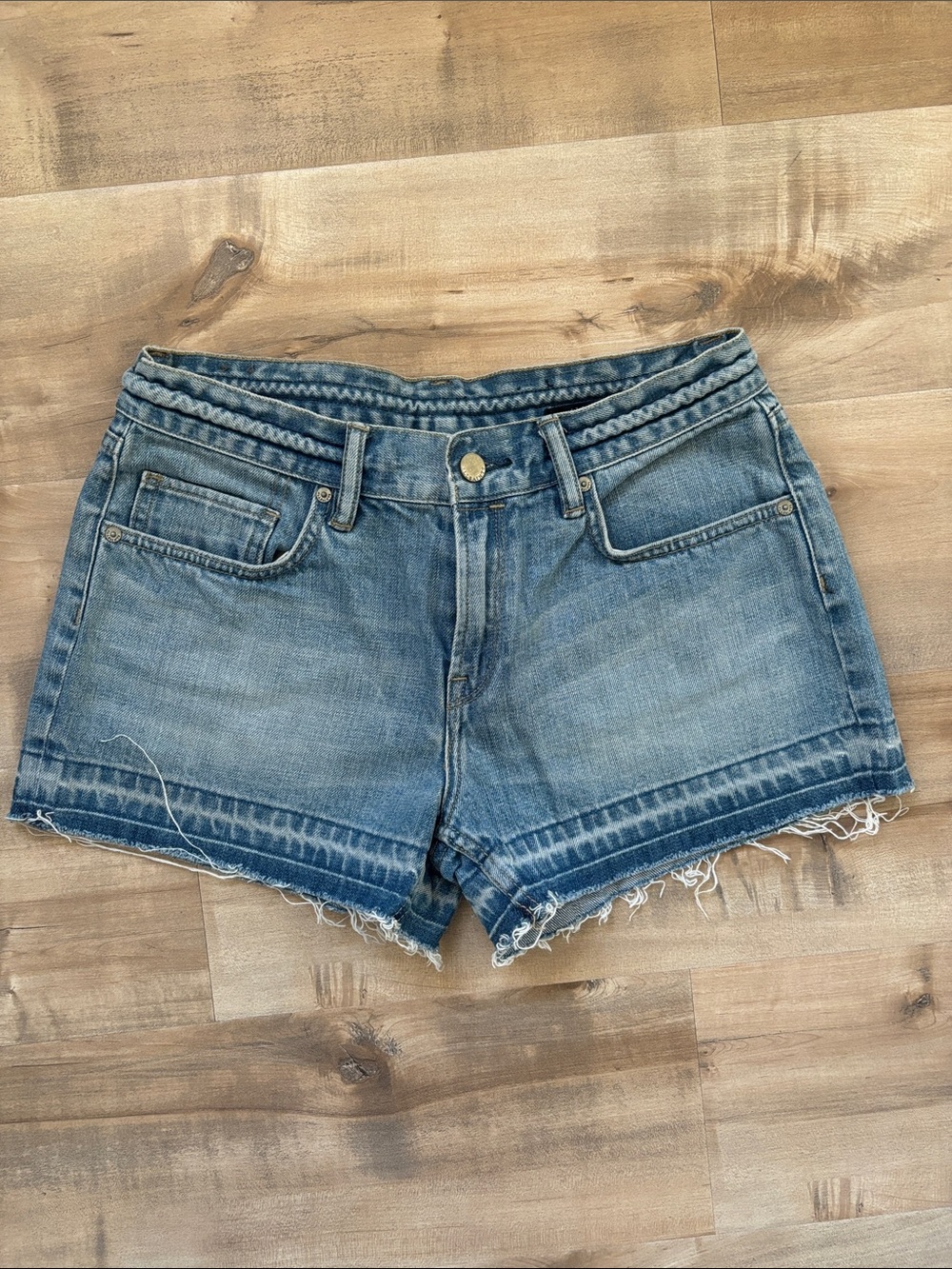 All Saints Distressed Light Blue Denim Cutoff Shorts